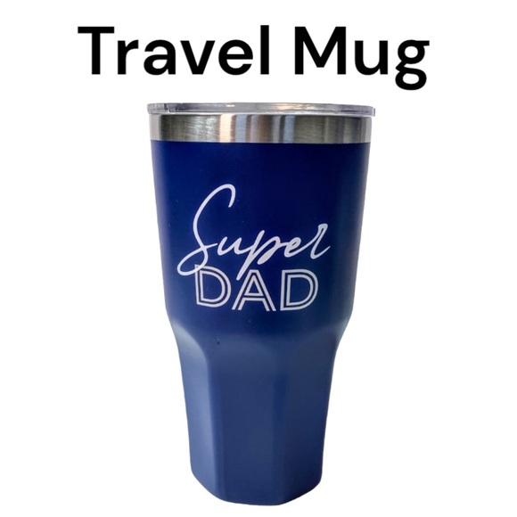 NWT Modern Expressions Blue & White Super Dad 28 fl oz Tumbler With Cover - Picture 1 of 10